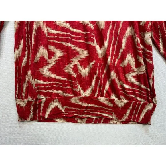 Chicos Womens Knitted Blouse Size 3 Red Abstract 3/4 Sleeve Retro Pullover Y2K - Picture 5 of 12